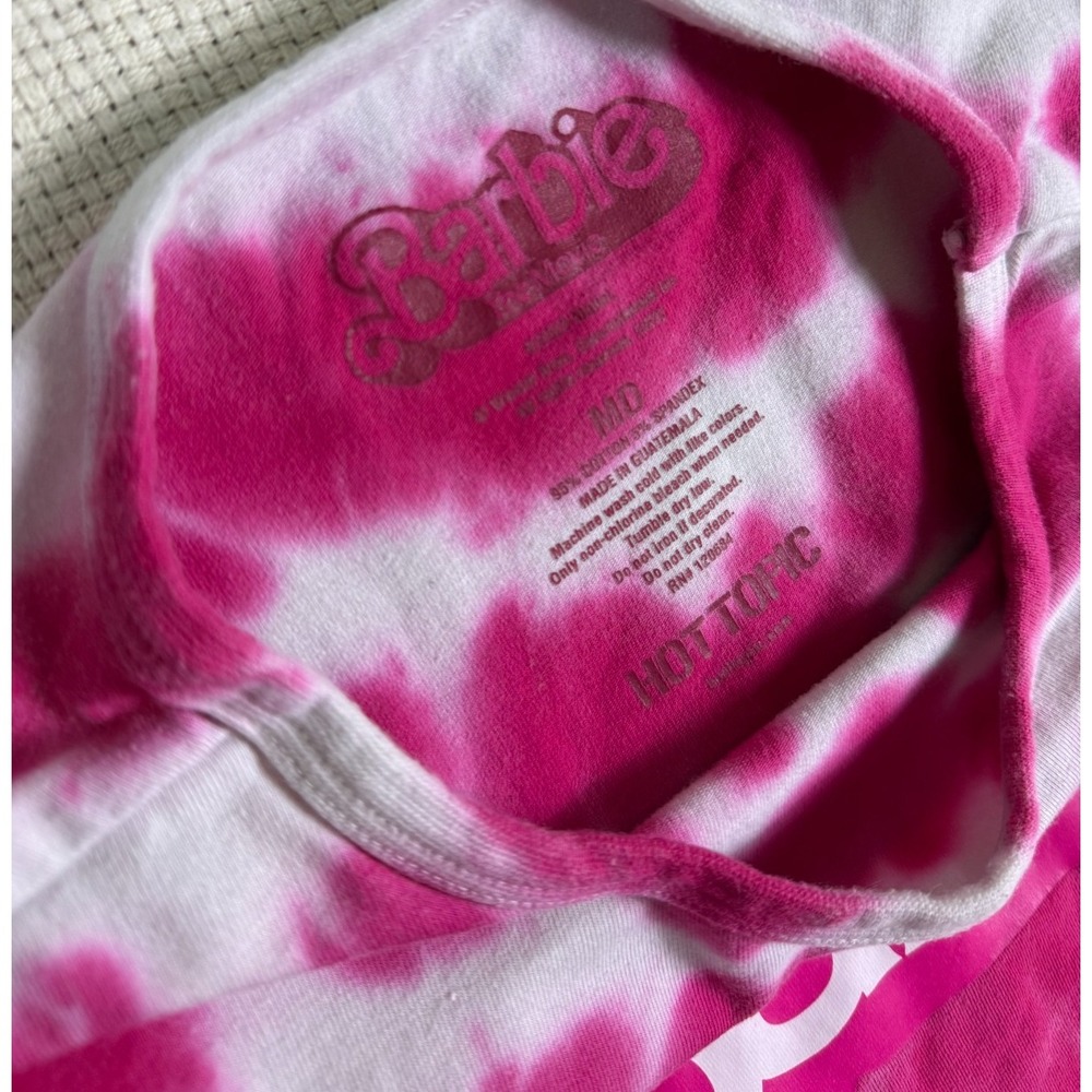 Barbie Women's Pink White Tie Dye Graphic T-Shirt Crop Top Y2K Size - Picture 6 of 7